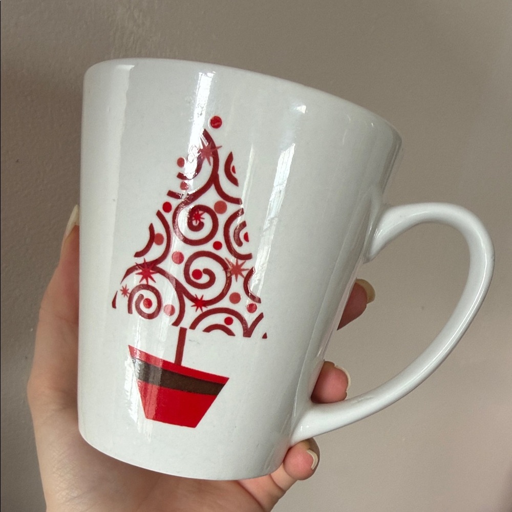 Festive Red and White Christmas Tree Mug